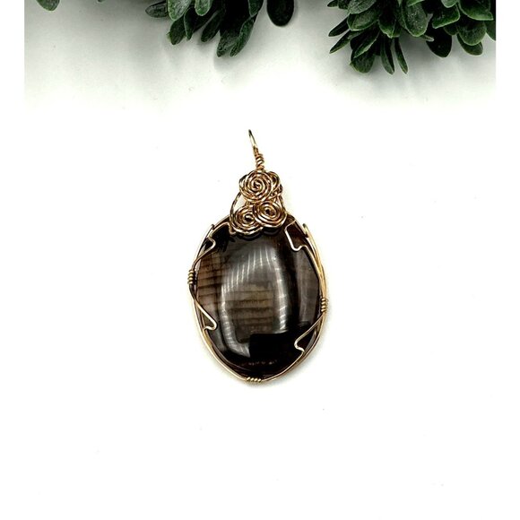 Handcrafted Wire-Wrapped Smoky Quartz Pendant With Intricate Gold Wire Design - Picture 5 of 7